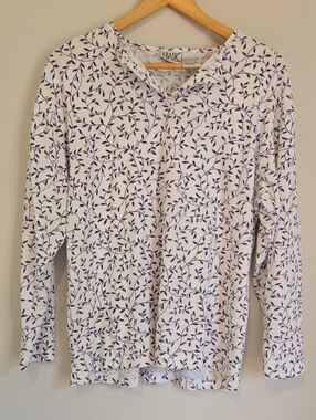Vintage Basic White & Purple V-Neck Long Sleeve Tee Cotton Blend Large